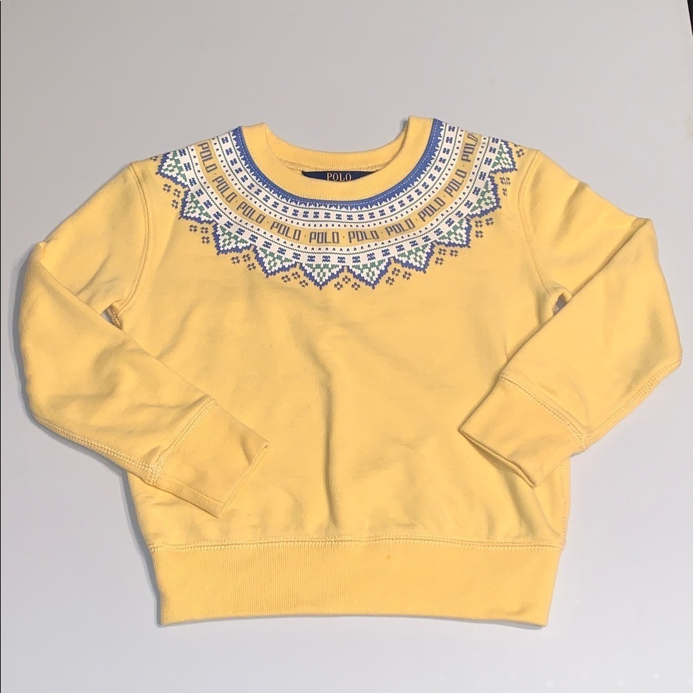 Polo Ralph Lauren Yellow Fleece Sweatshirt Blue Green Nordic Knit Print Yoke S 7